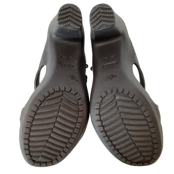 Crocs Cyprus IV Heel Sandals Womens 9 Espresso Strappy Block Heel Mushroom - Picture 6 of 9